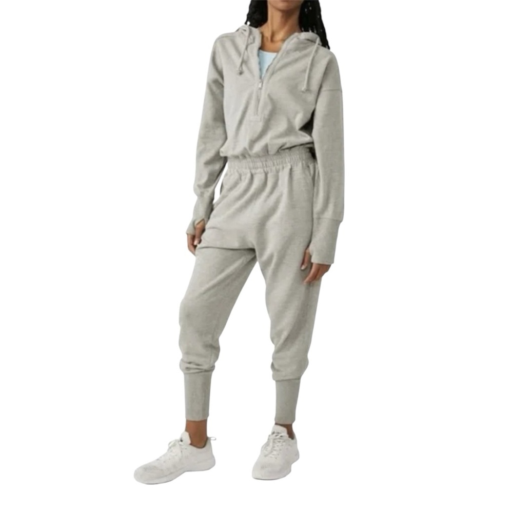 Free People Movement Training Day Size Medium Heather Gray Cotton Jumpsuit